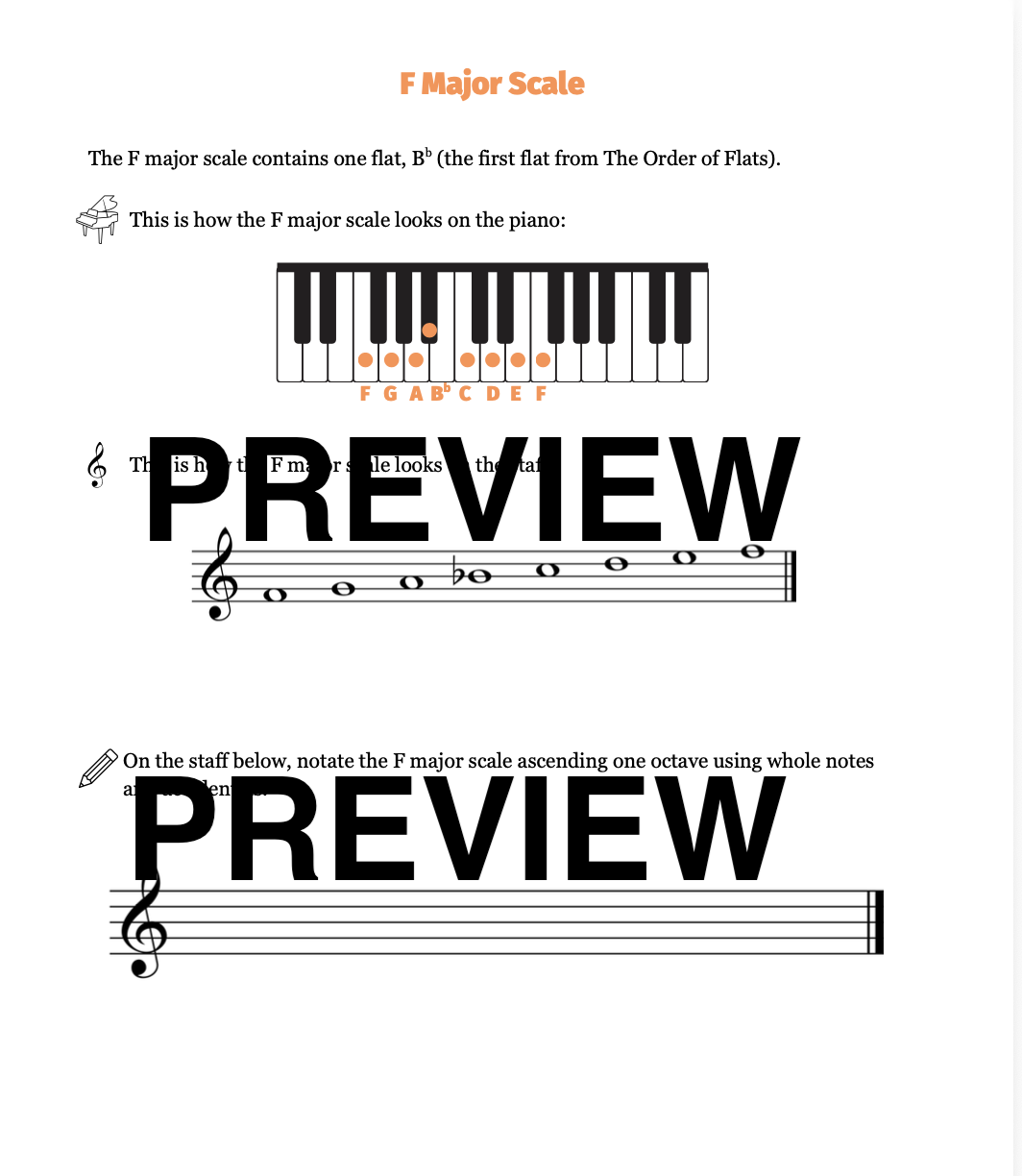 major scales with flats worksheets