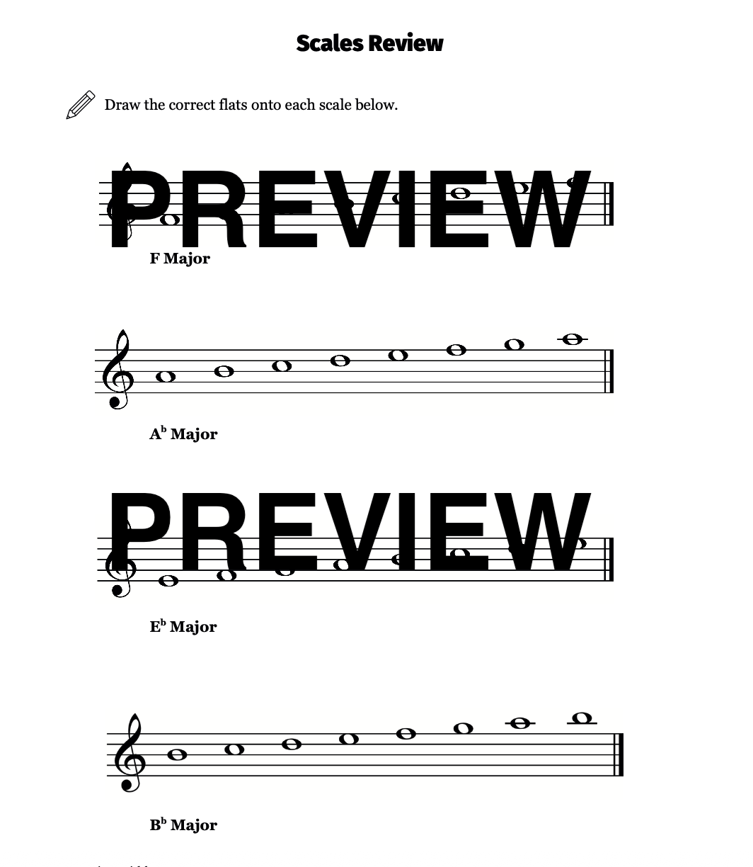 major scales with flats worksheets